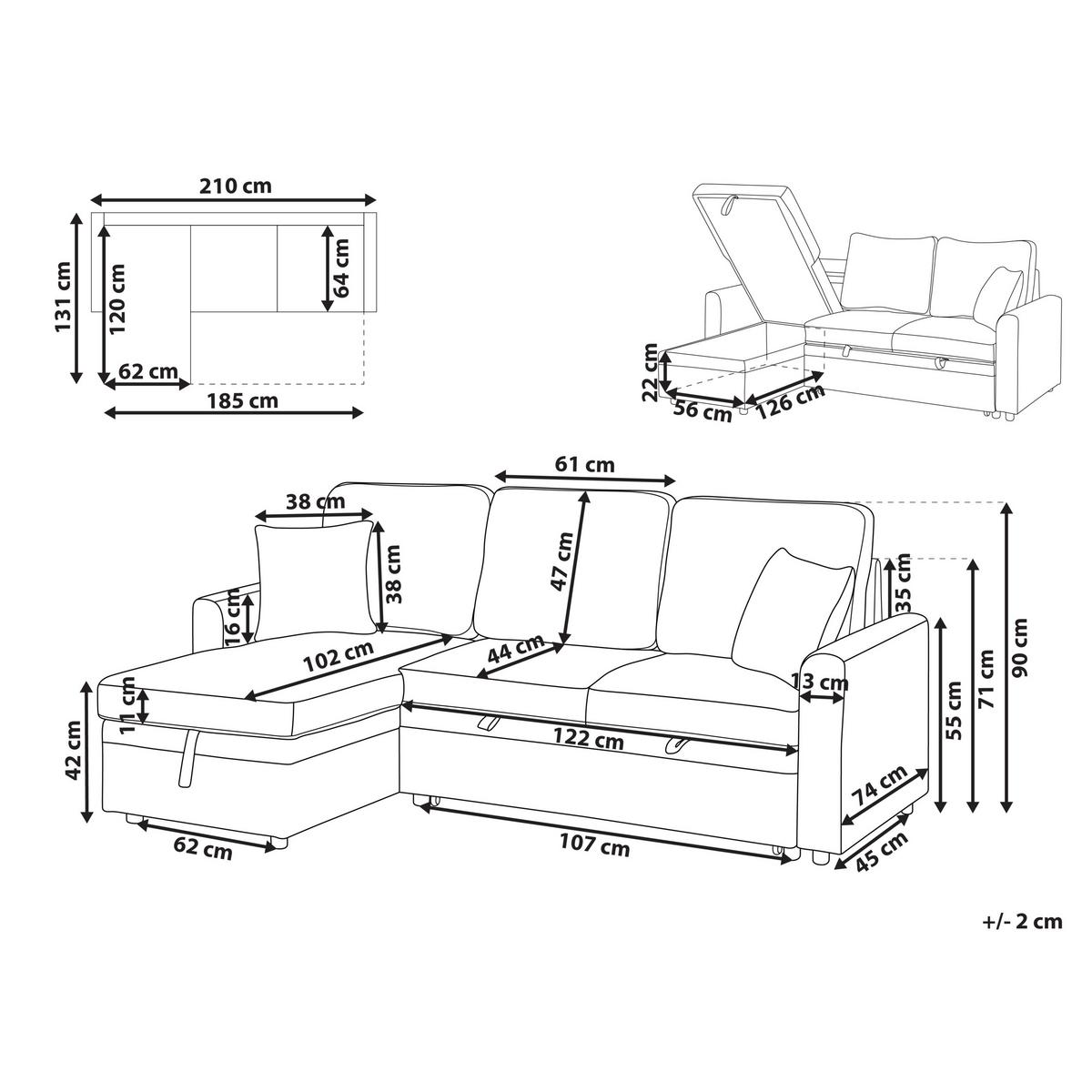 ECKSCHLAFSOFA 3-Sitzer Kunstleinen Grau rechtsseitig Nassjo - Grau, Textil (210/131cm) - Beliani