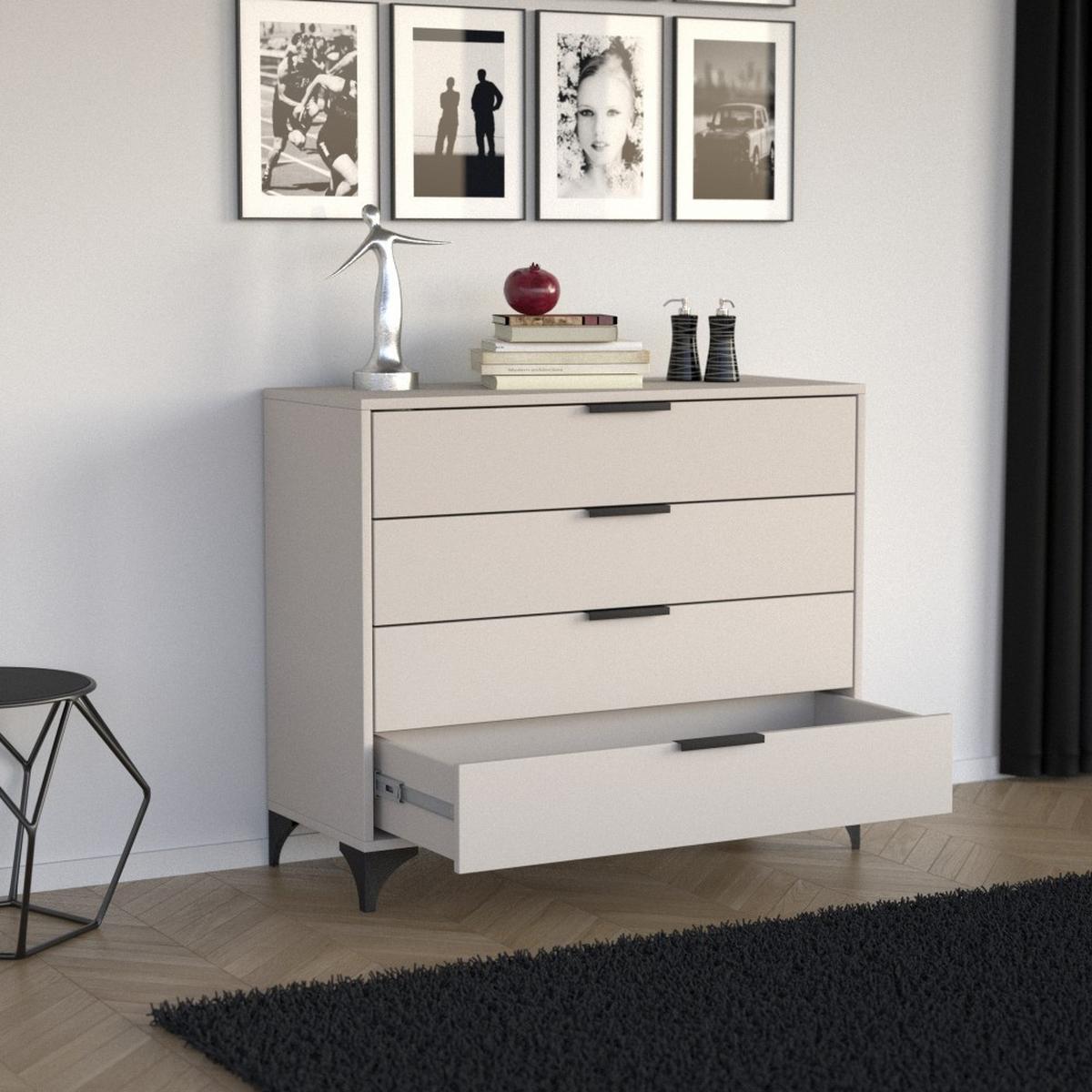 KOMMODE Home mit 4 Schubladen, 80 cm, mit Griffen, Kaschmir - Kaschmir/Schwarz, Holzwerkstoff (80/85/40cm) - Beautysofa