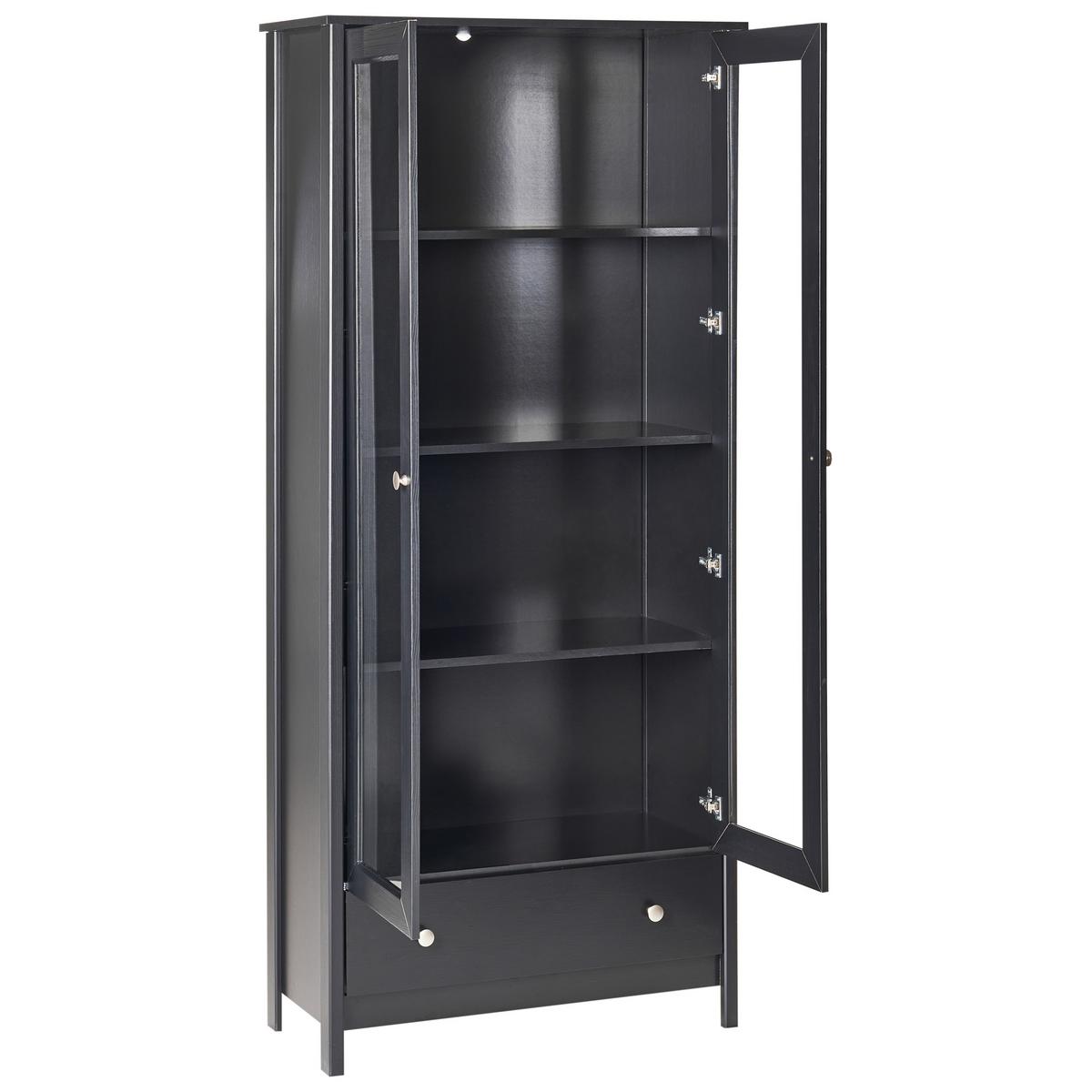 VITRINE mit Glastüren 80 cm Schwarz Nornalup - Schwarz, Holzwerkstoff (80/180/35cm) - Beliani
