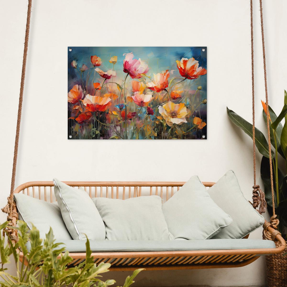 GARTENPOSTER Blumen - Aquarell - Kunst - Botanisch - Natur Gartendeko 90x60 cm - Orange, Kunststoff (90/60/0.2cm) - OnlyWow