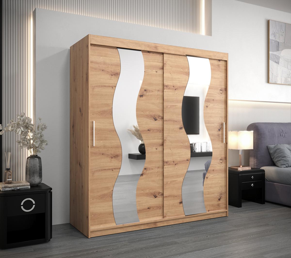 SCHWEBETÜRENSCHRANK 200/180/62 2-türig - Silberfarben/Eiche Artisan, Holz/Kunststoff (180/200/62cm) - MÖBEL KRYSPOL