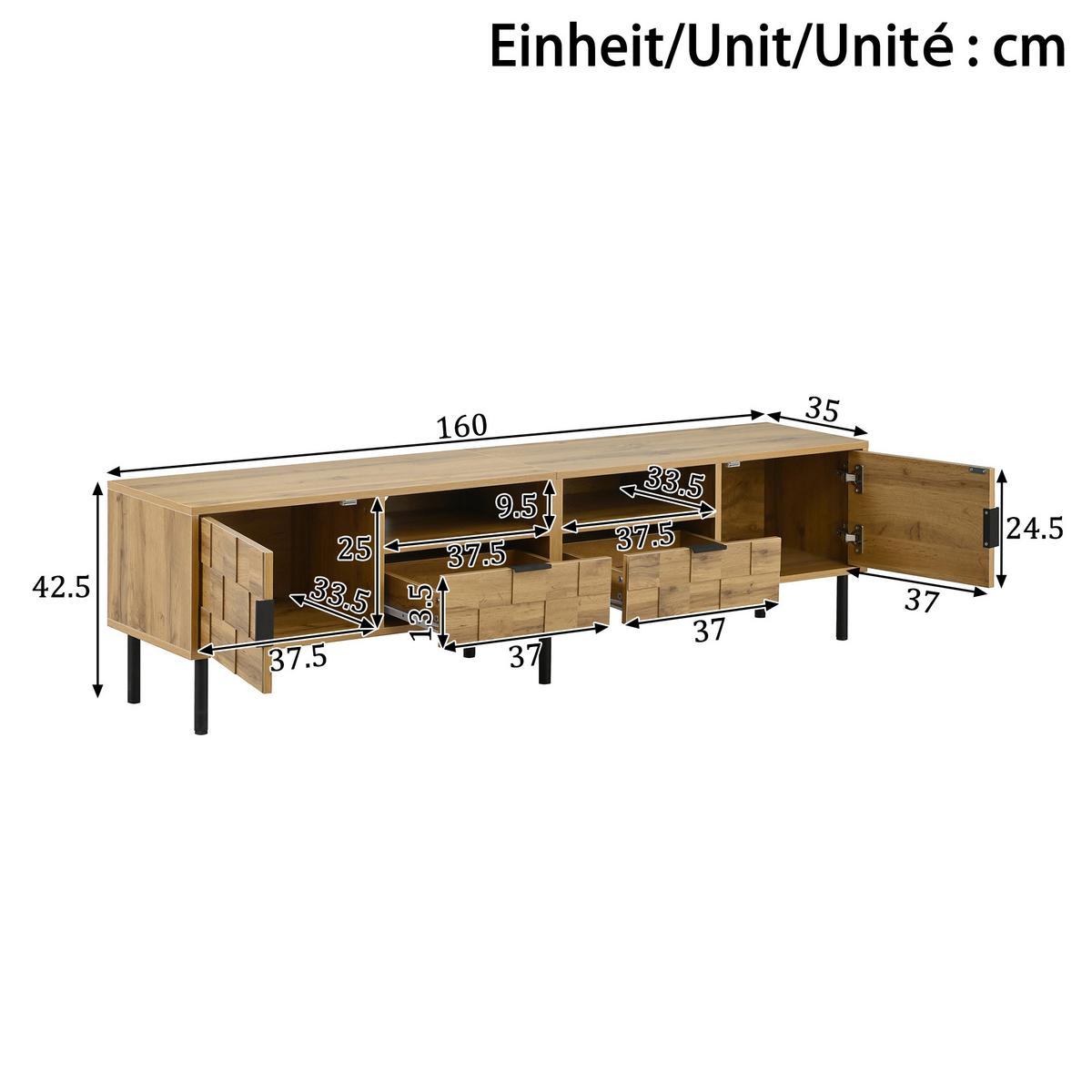 TV-LOWBOARD eiche-optik 160 cm mit 2 schubladen & 2 türen - Naturfarben, Holzwerkstoff (160/42.5/35cm) - Urban Meuble