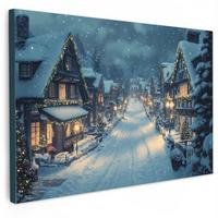 LEINWANDBILD Weihnachtsdorf - Weihnachten - Schnee - Winter XXL 150x100 cm - Dunkelblau, Textil (150/100cm) - MuchoWow