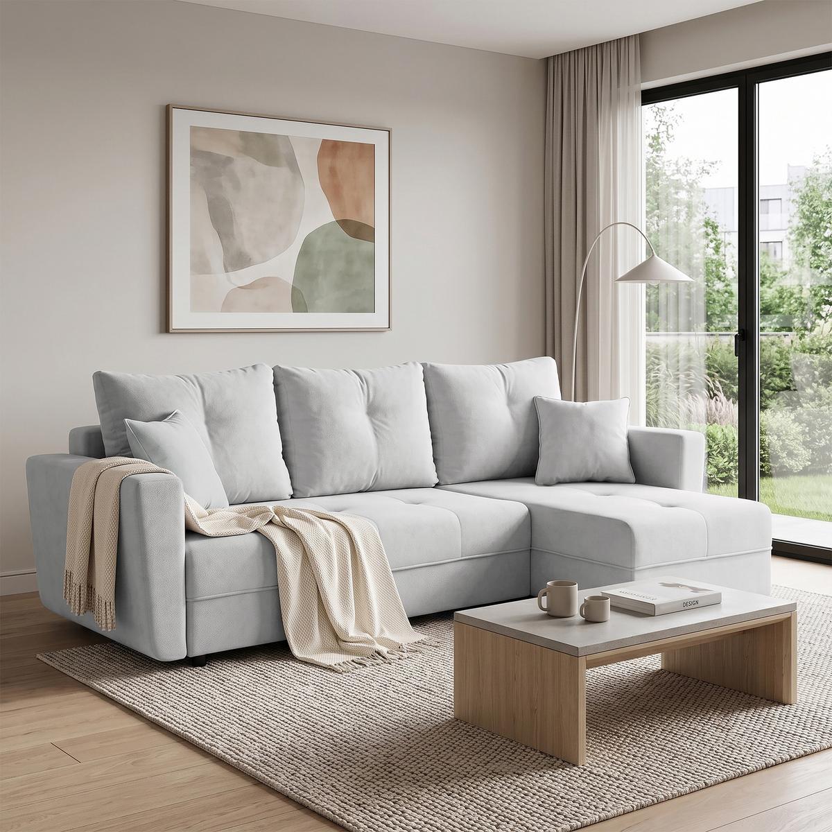 ECKSCHLAFSOFA Verona mit Bettkasten und universeller Ottomane 240 cm, Hellbeige - Beige, Textil (240/148cm) - Beautysofa