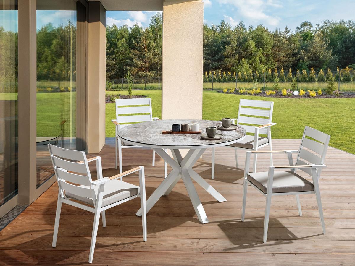 GARTENTISCH-SET 4-Sitzer Weiß Maletto/Taviano - Hellbraun/Weiß, Metall - Beliani