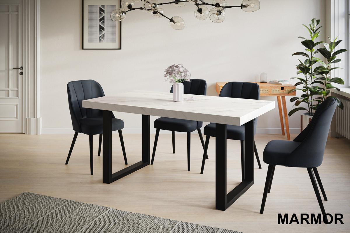 INDUSTRIELLER Esszimmertisch LOFT-U, ausziehbarer Tisch, Größe: 140-240X80X77 cm, Wohnzimmertisch Farbe: MARMUR, mit Metallbeinen in Farbe Schwarz - Hellgrau/Schwarz, Holzwerkstoff (140/80/77cm) - Alpi-Möbel