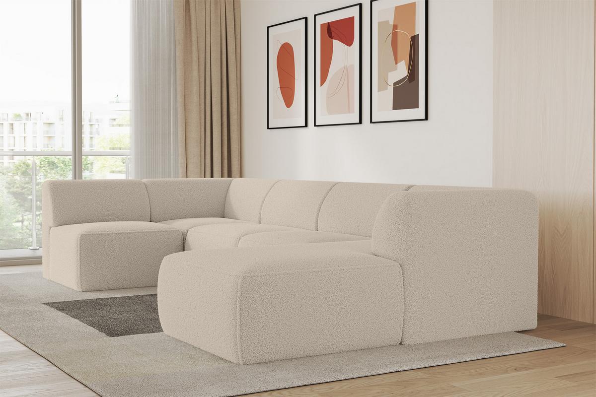WOHNLANDSCHAFT Ottomane Rechts MOVO-L 345x180x78 cm Dunkelbegie Bouclé - Cappuccino, Holzwerkstoff/Kunststoff (180/78/345cm) - ALTDECOR