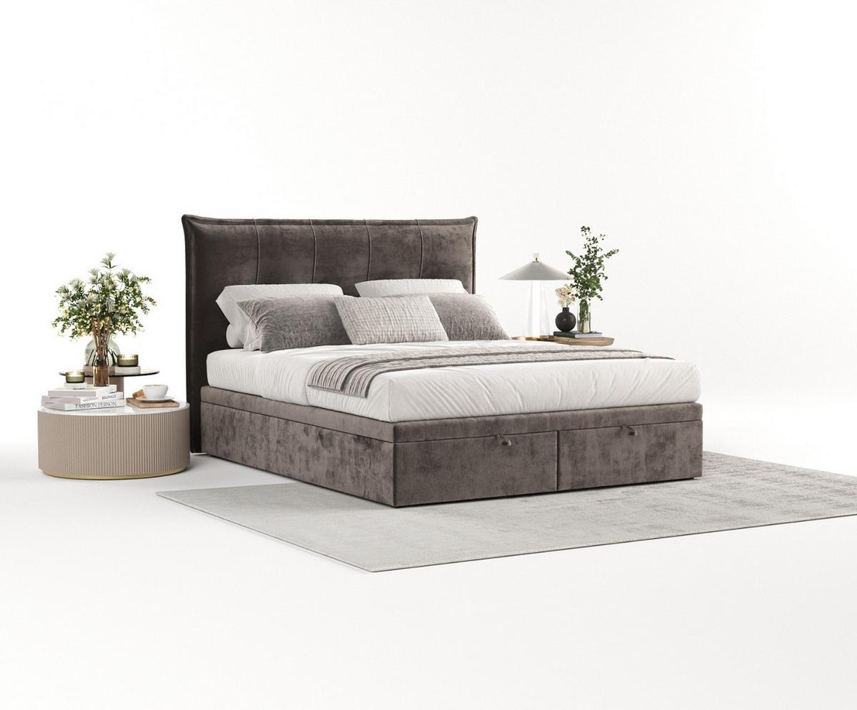 POLSTERBETT Liano mit Stauraum 140/200 cm Braun im Lotta Stoff - Schwarz/Braun, Holz/Holzwerkstoff (140/200cm) - AltaBeds