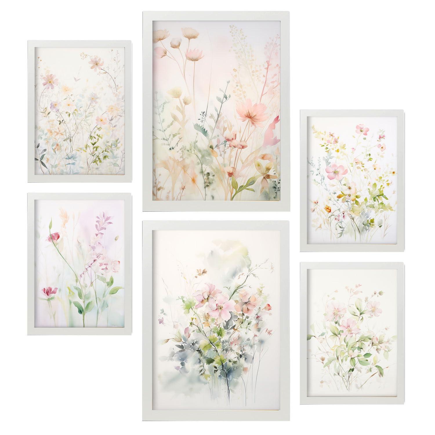 POSTER Set Mit 6 Blumensammlung A3 & A4 Weißer Rahmen - Weiß, Papier (29/3cm) - Nacnic