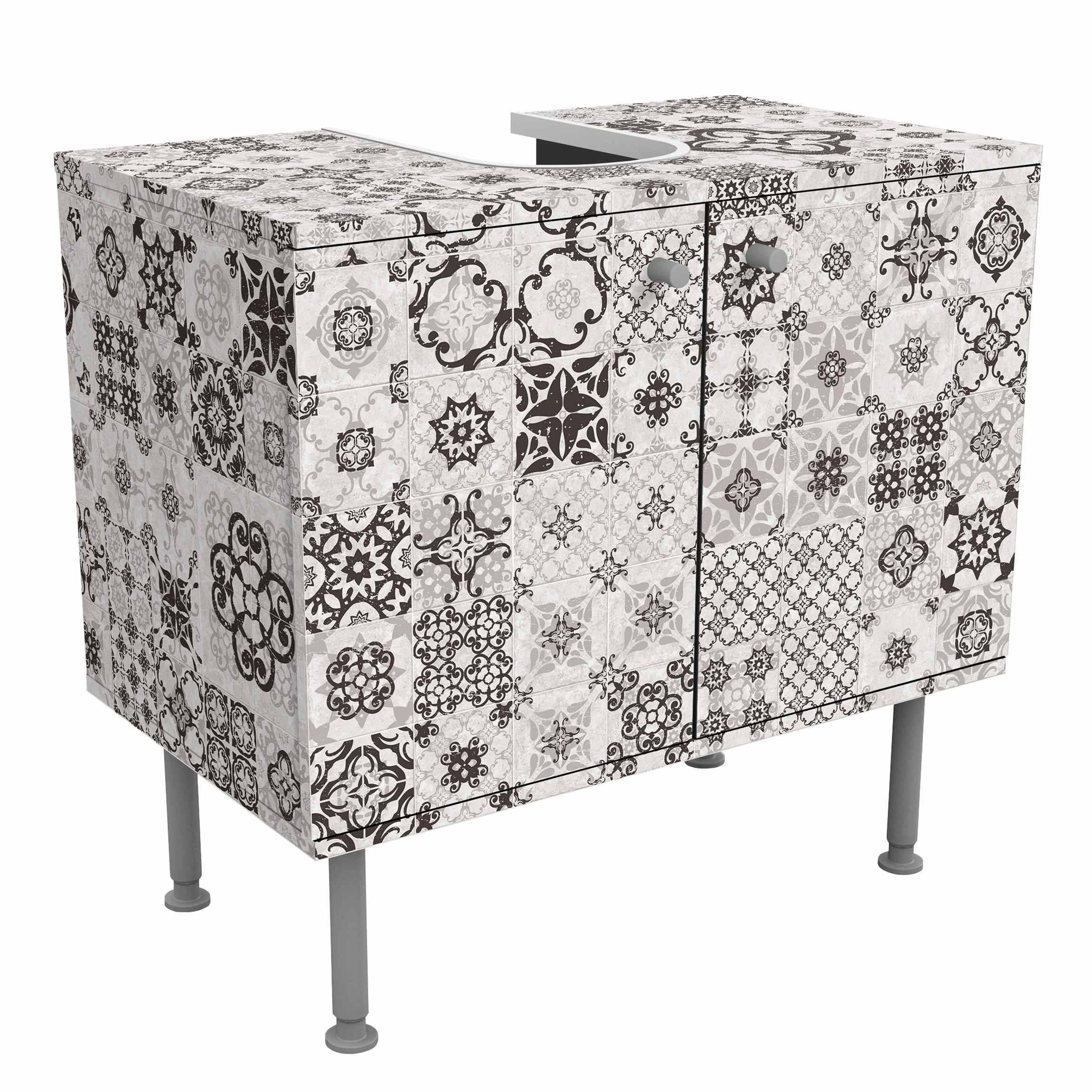 WASCHBECKENUNTERSCHRANK Keramikfliesen Agadir grau 60/55/35 cm - Grau, Holzwerkstoff (60/55/35cm) - Bilderwelten