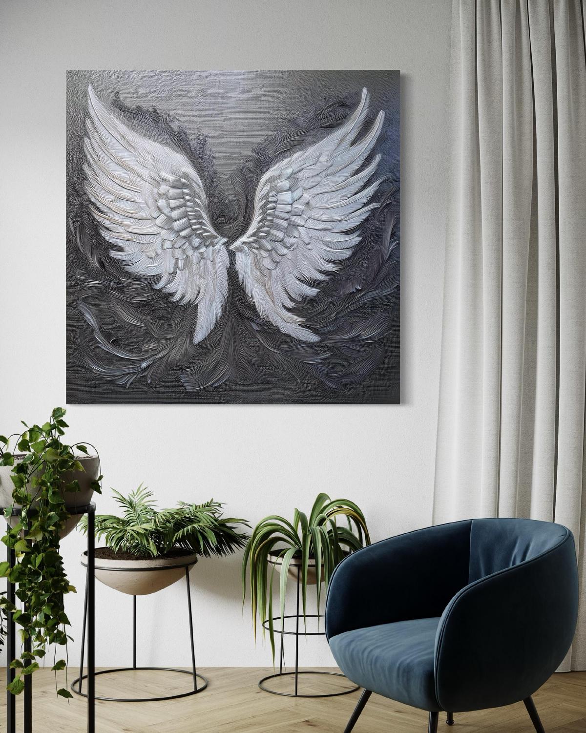 WANDBILD retro vintage engelsflügel - Grau, Textil (30/30cm) - Feeby