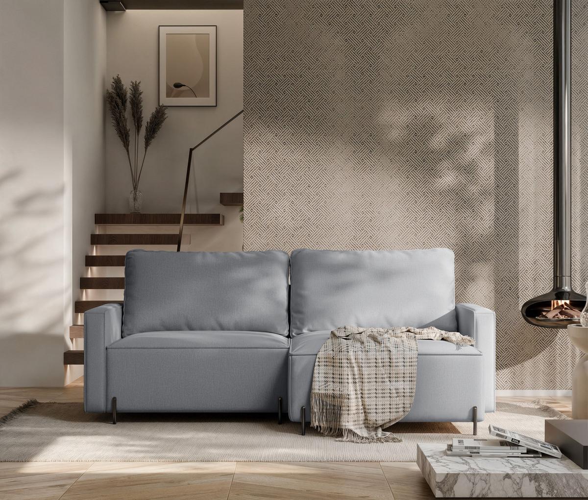 ECKSOFA LEO Rechts, mit Schlaffunktion und Bettkasten, Grau - Grau, Textil/Metall (229/148cm) - Idohome