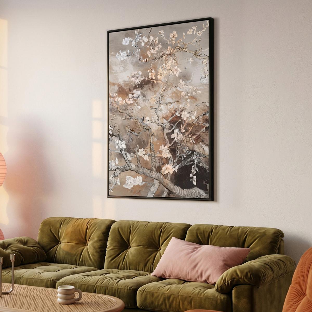LEINWAND Bilder mit Rahmen - Mandelblüte - Kunst - Van Gogh - Beige - Abstrakt - 80x120 - Braun, Textil (80/120cm) - MuchoWow