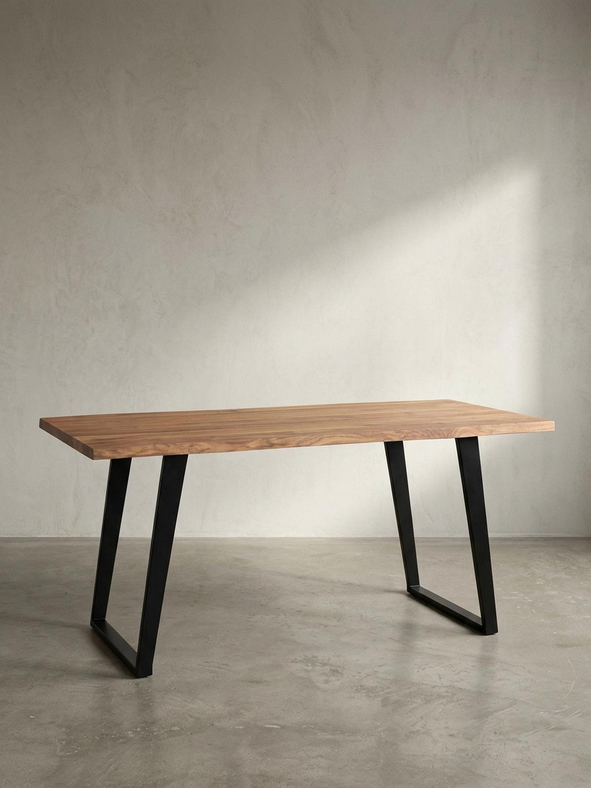 ESSTISCH Massivholz Baumkante Metall U-Gestell Handgefertigt ATOLL, Goldbraun-Schwarz 120x60x76 cm - Schwarz/Braun, Holz/Metall (60/120/76cm) - KADIMA DESIGN