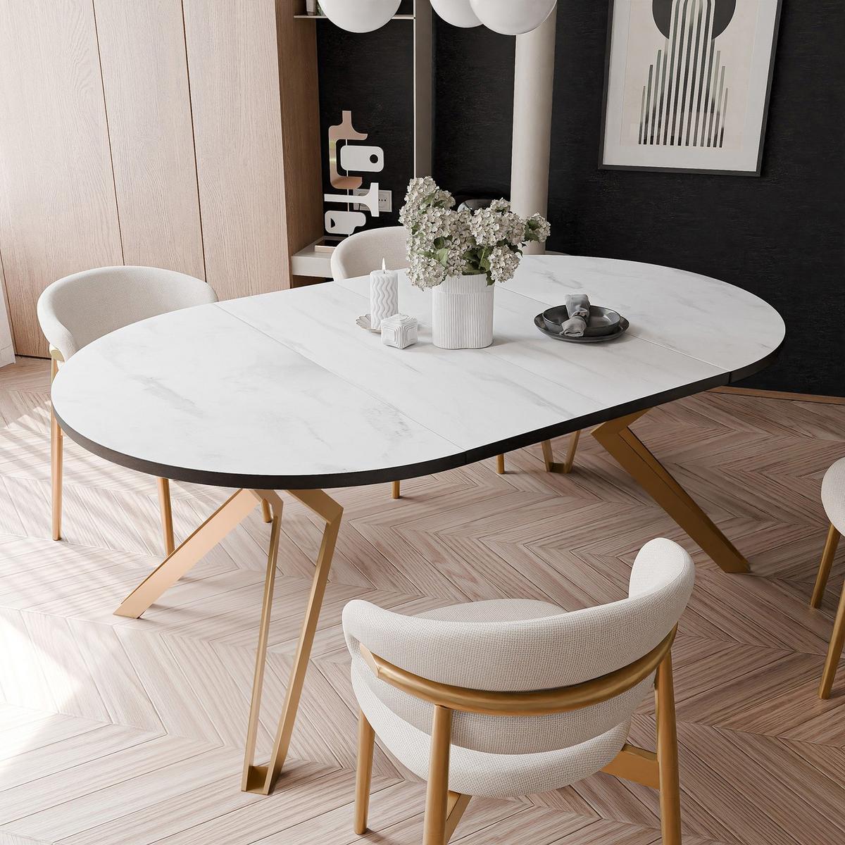ESSTISCH ausziehbar aus MDF, Weiß - Goldfarben/Weiß, Holzwerkstoff (100/100/76cm) - Idohome