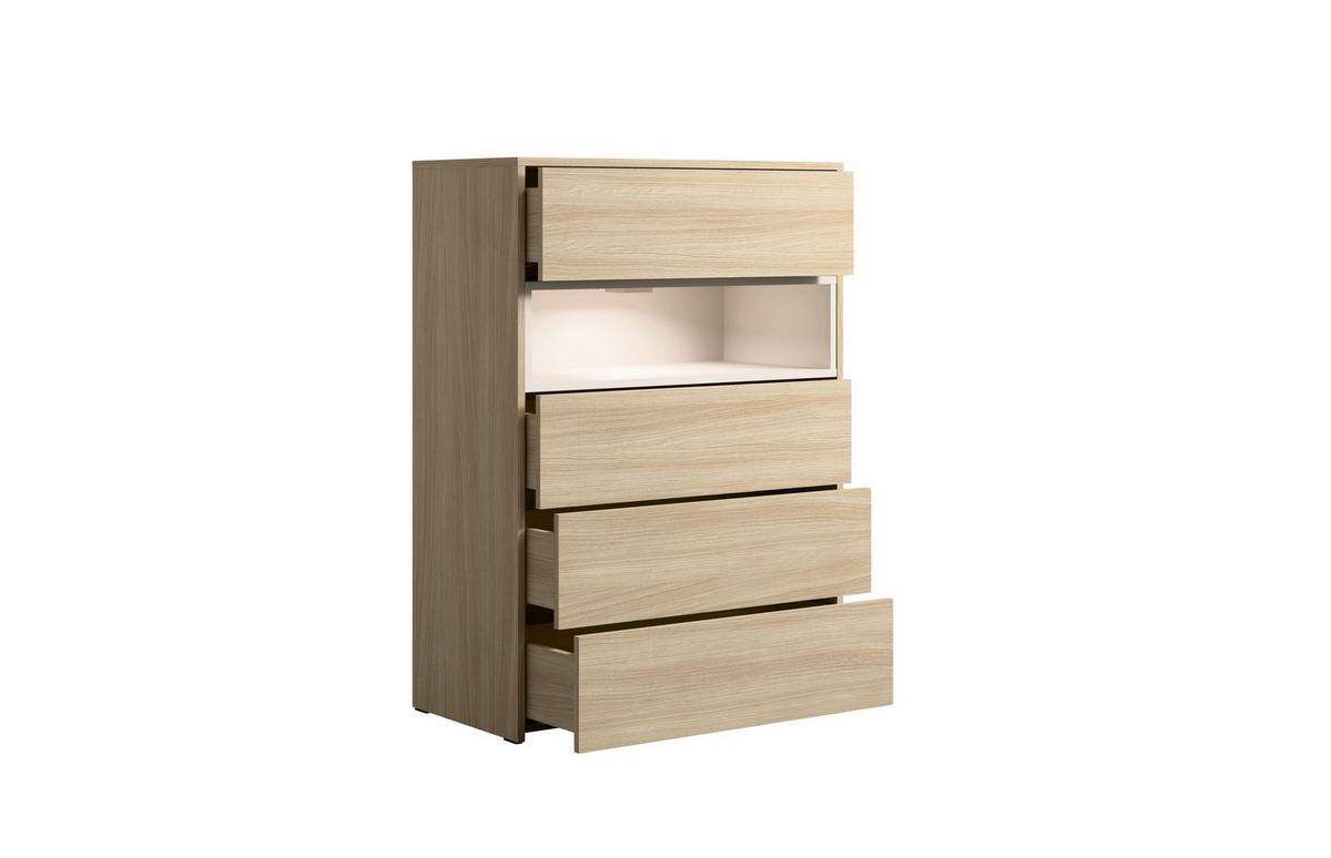 KOMMODE BALYR 79,8/111/40cm mit 4 Schubladen Türen Eiche Helle - Eichefarben/Beige, Holzwerkstoff (79.8/111/40cm) - MASSENO
