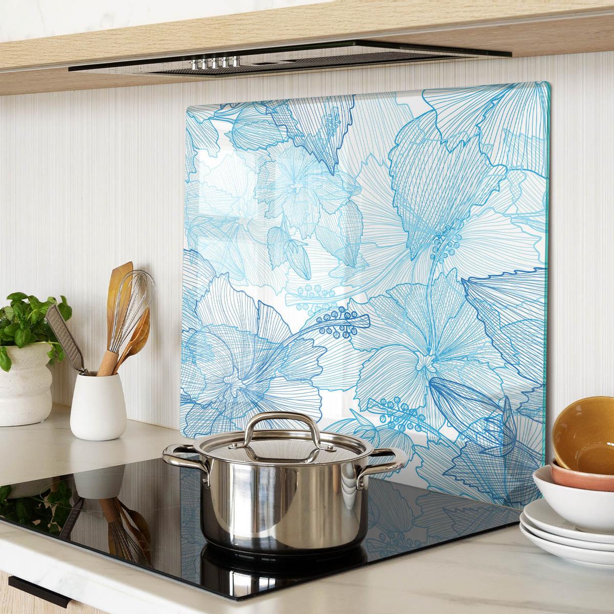GLASPLATTE 60x52 cm Hawaiianische Blumen - Blau, Glas (60/0.4/52cm) - TULUP