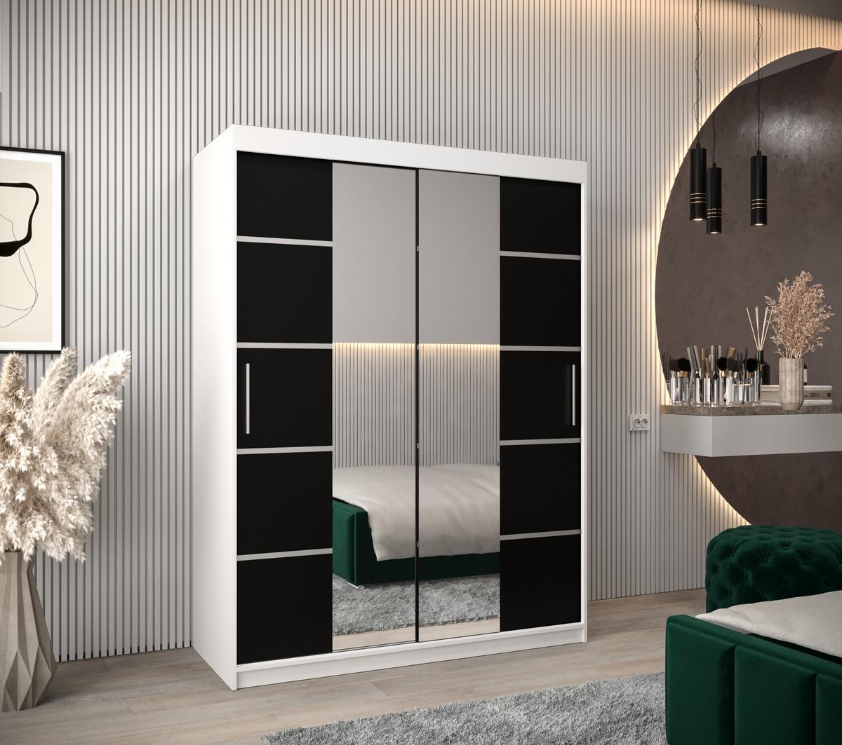 SCHWEBETÜRENSCHRANK 200/150/62 2-türig - Silberfarben/Schwarz, Holz/Kunststoff (150/200/62cm) - MÖBEL KRYSPOL