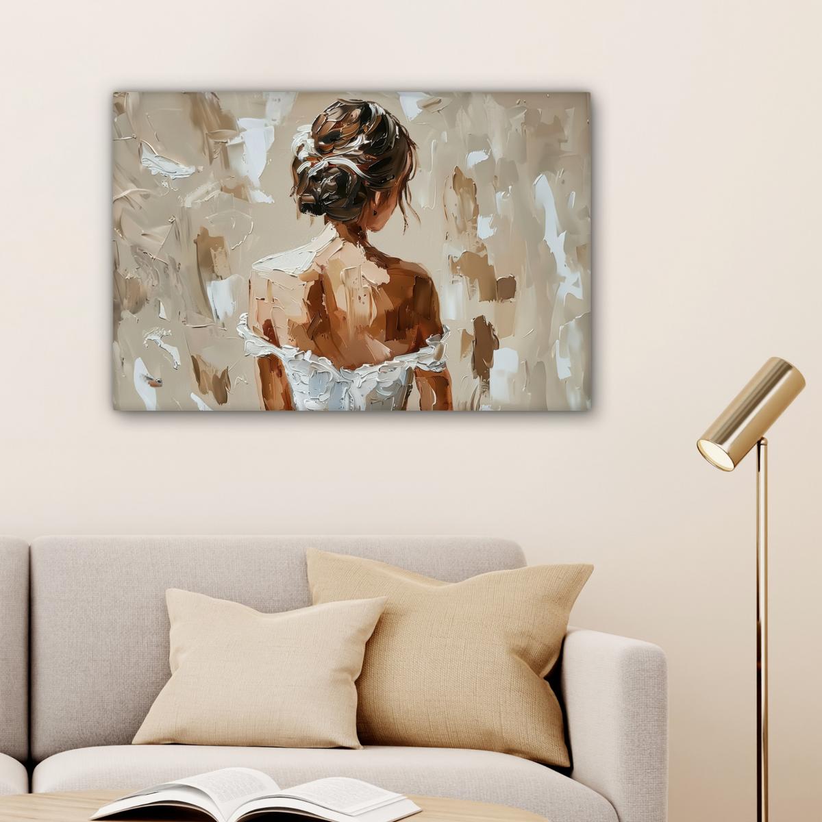 LEINWANDBILD Frau - Farbe - Abstrakt - Beige - Modern Gemälde 60x40 cm - Sandfarben, Textil (60/40cm) - MuchoWow
