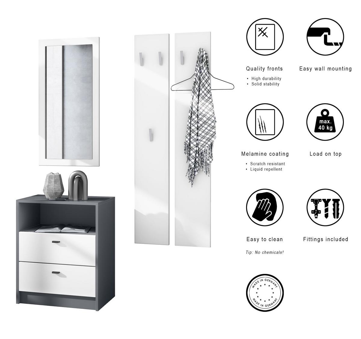 GARDEROBE Pino Weiß matt - Weiß, Holzwerkstoff (130/185/36cm) - Vladon