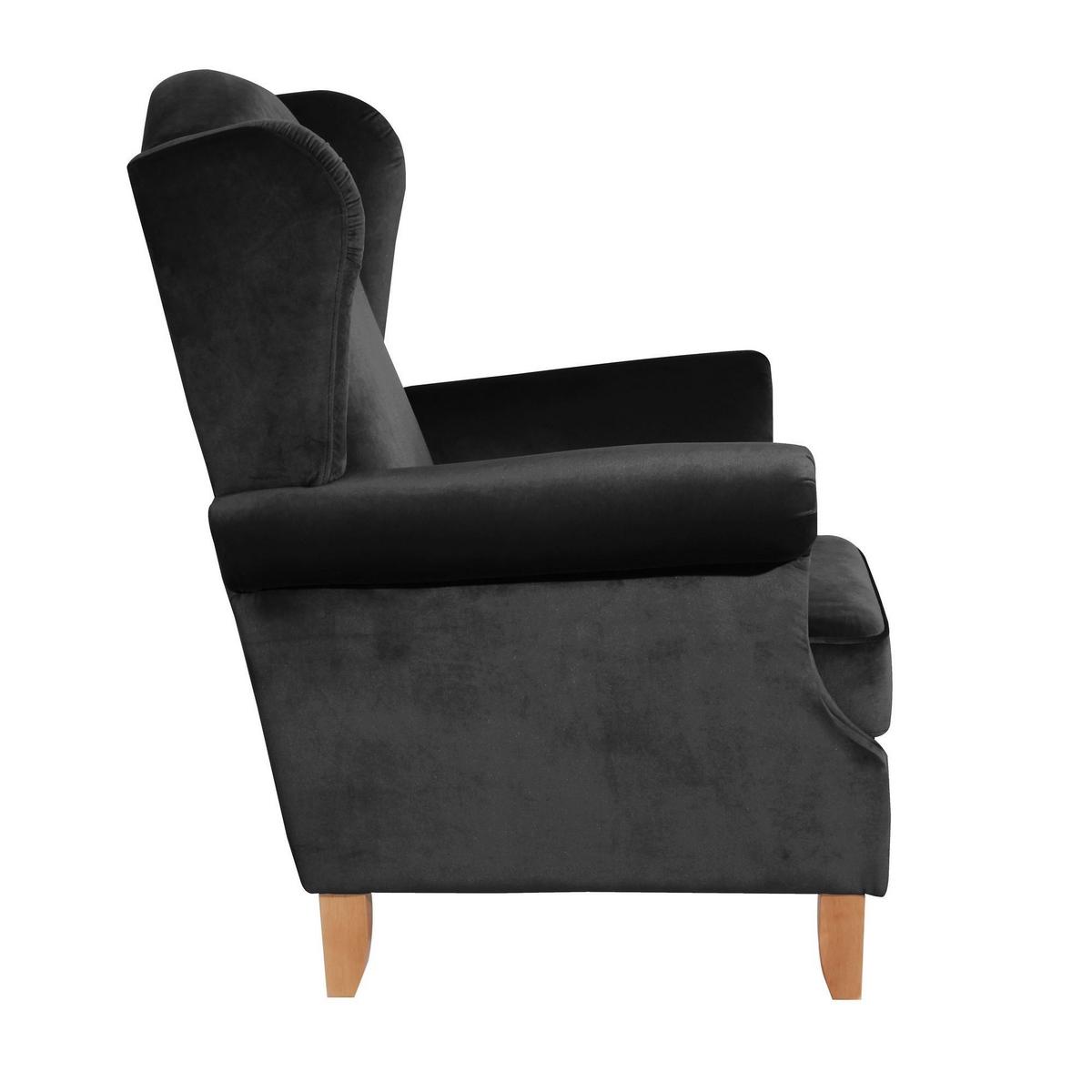 OHRENSESSEL Katria Bezug Samtvelours Buche natur / schwarz - Schwarz, Kunststoff (88/108/84cm) - 58aufmkessel
