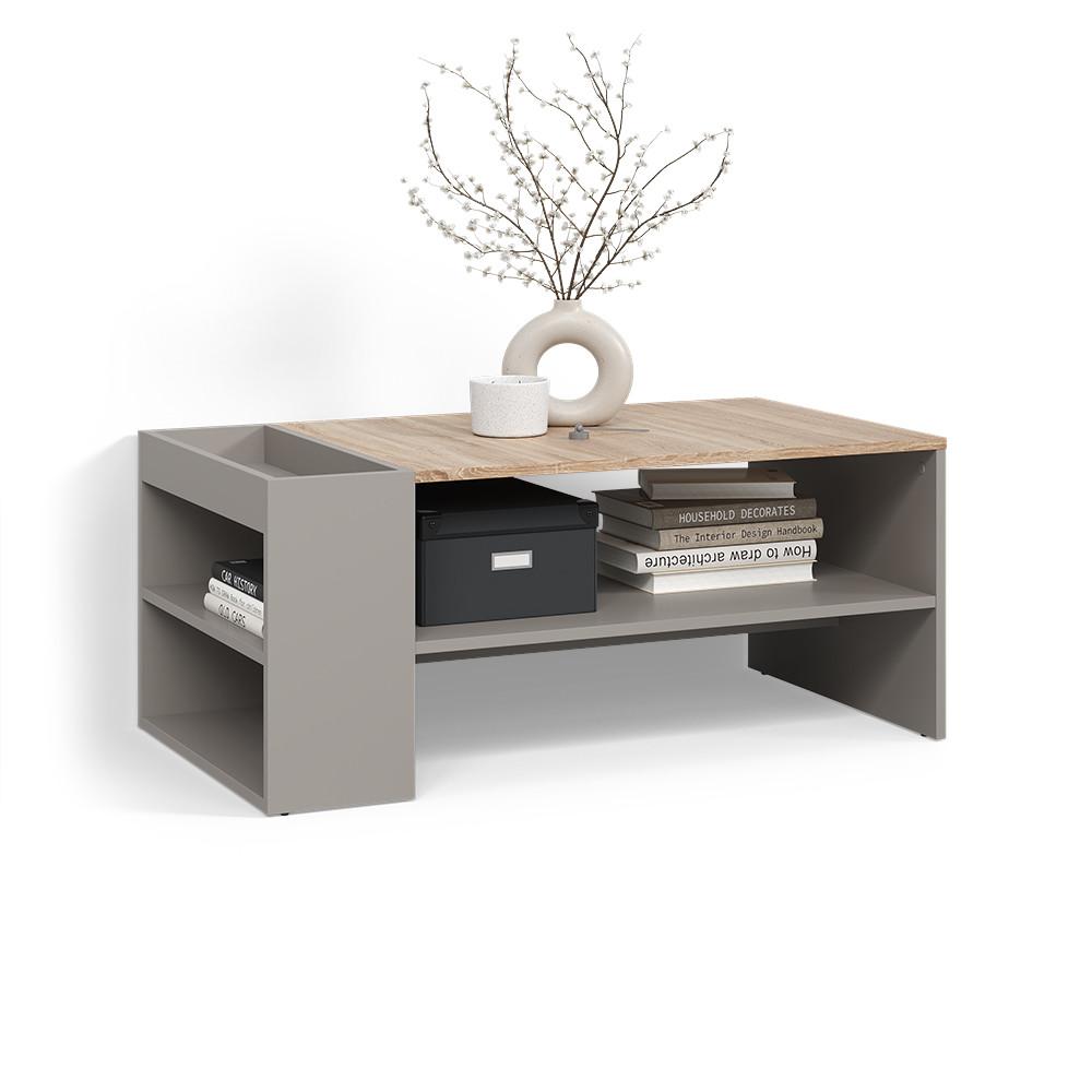 COUCHTISCH Piave Greige mit Regalen - Greige, Holzwerkstoff (55/100/42cm) - Livinity®