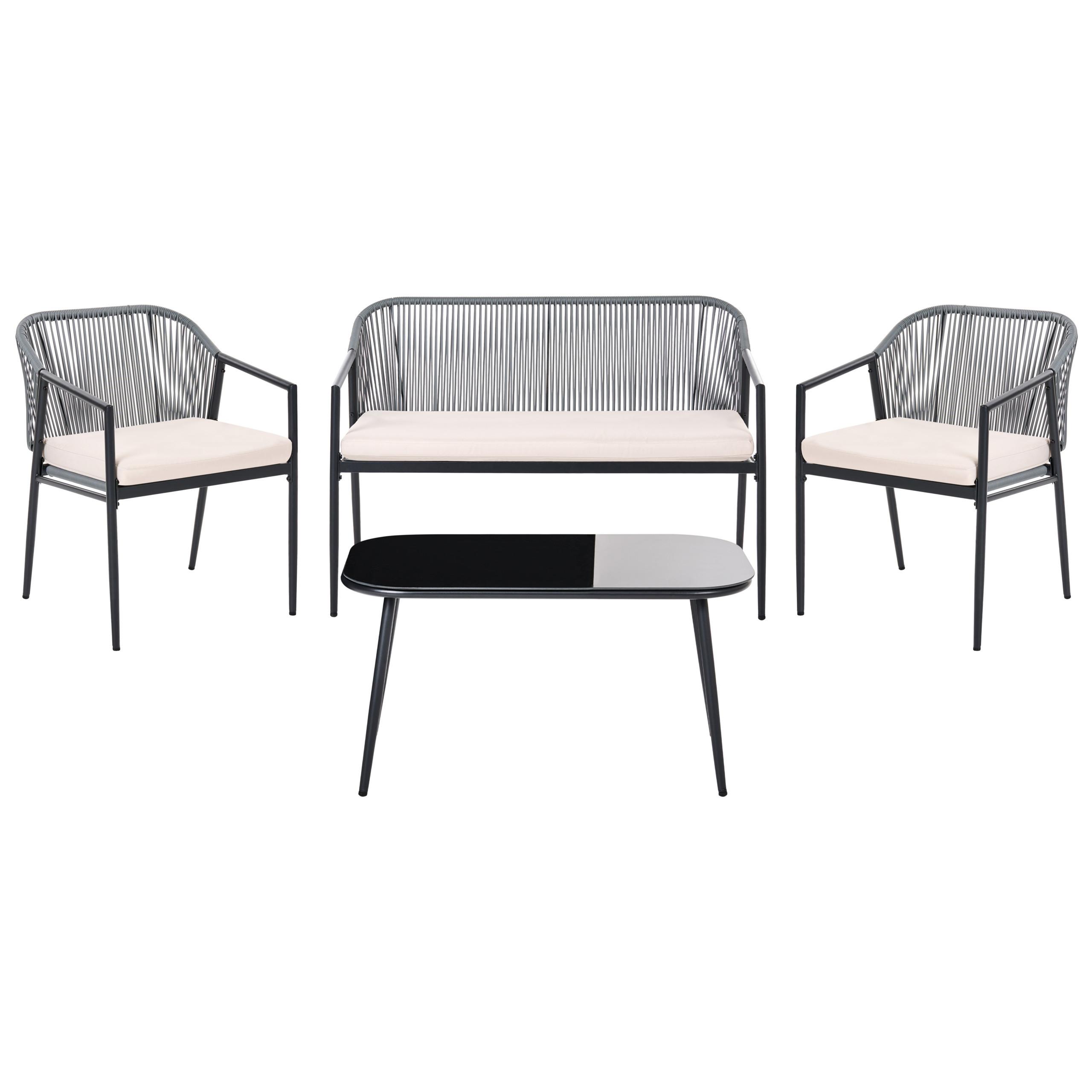 LOUNGE-SET mit Tisch 4-Sitzer Polyrattan Schwarz Flero - Dunkelgrau/Beige, Kunststoff - Beliani