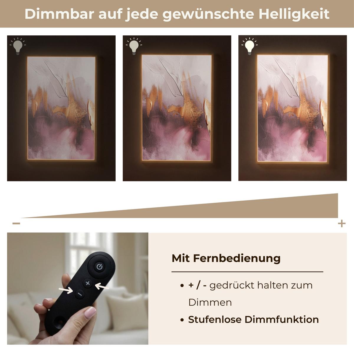WANDLEUCHTE MIT AKKU Lila - Abstrakt - Farbe - Gold 70x100 cm - Mauve, Holzwerkstoff (70/100/8cm) - OnlyWow