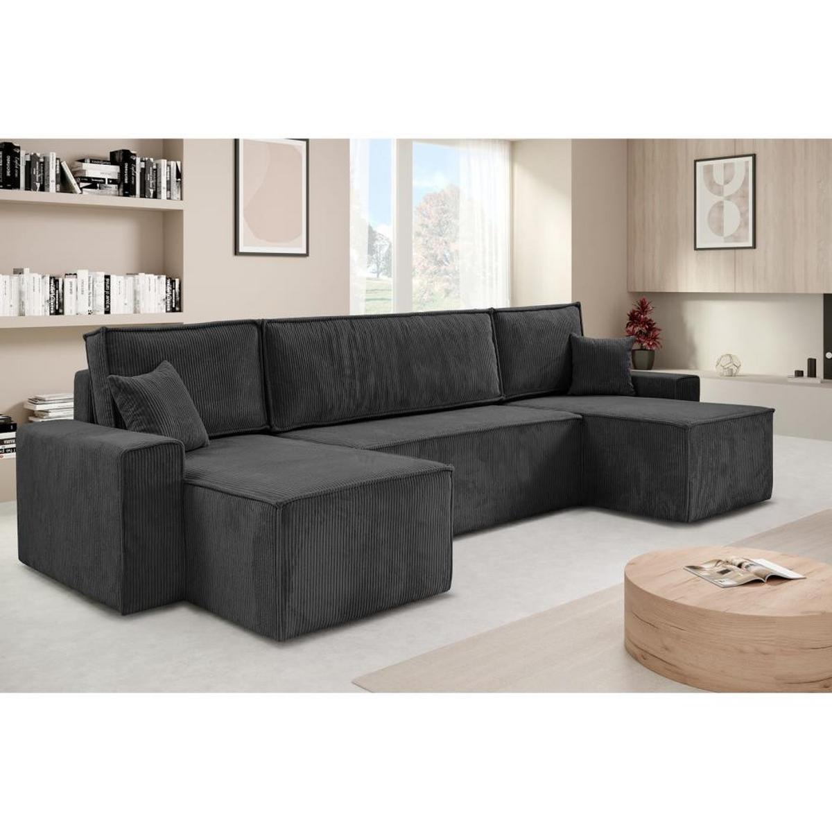WOHNLANDSCHAFT Hektor U mit Schlaffunktion dunkelgrau - Dunkelgrau/Schwarz, Kunststoff/Textil (318/94/152cm) - Beautysofa