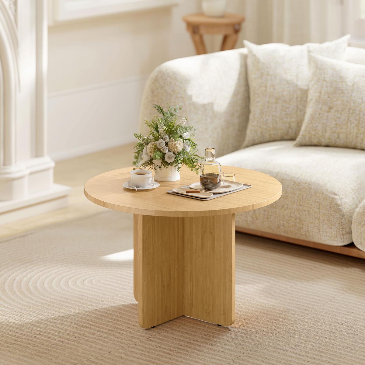 COUCHTISCH rund Ø66/45 cm - Naturfarben, Holz/Bambusholz (66/66/45cm) - HOMCOM