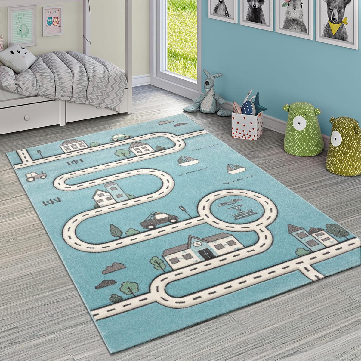 KINDERTEPPICH, mit Roadmap-Motiv, Blau, 80 x 150 cm - Blau, Textil (80/150cm) - KADIMA DESIGN