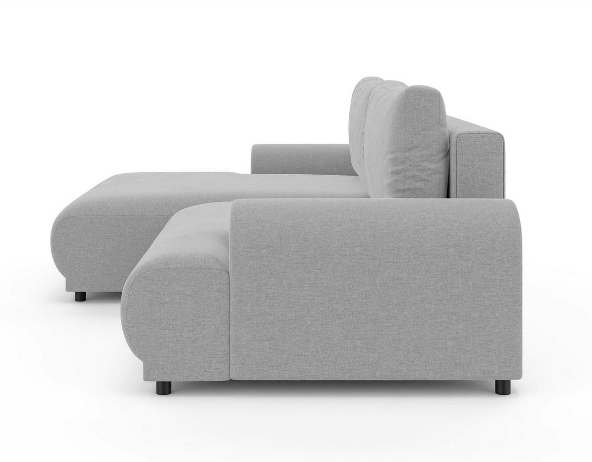 ECKSOFA mit Schlaffunktion, Bettkasten, extrabreite Ottomane links, abgerundete Armlehnen, B240/T145/H81 cm, Chenille Hellgrau / 21026 - Hellgrau/Schwarz, Kunststoff/Textil (240/145cm) - luma-home