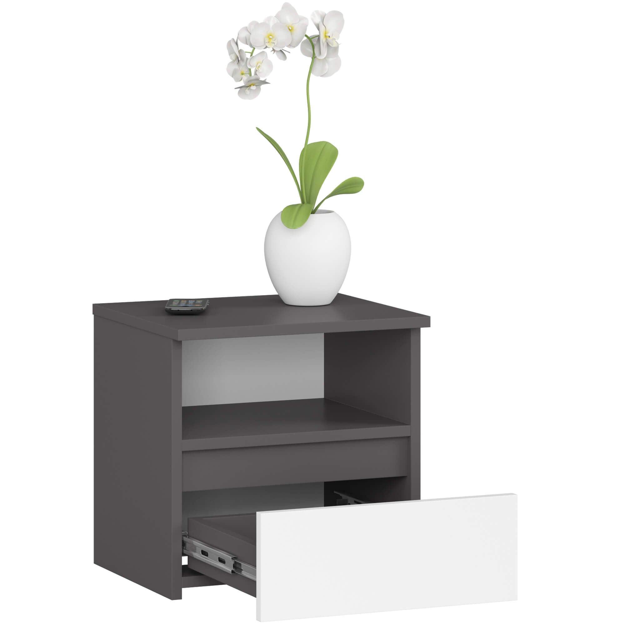 NACHTTISCH Graphit Grau, Weiß 40/40/35 - Graphitfarben/Weiß, Holzwerkstoff (40/40/35cm) - RAUMHIRSCH FURNITURE