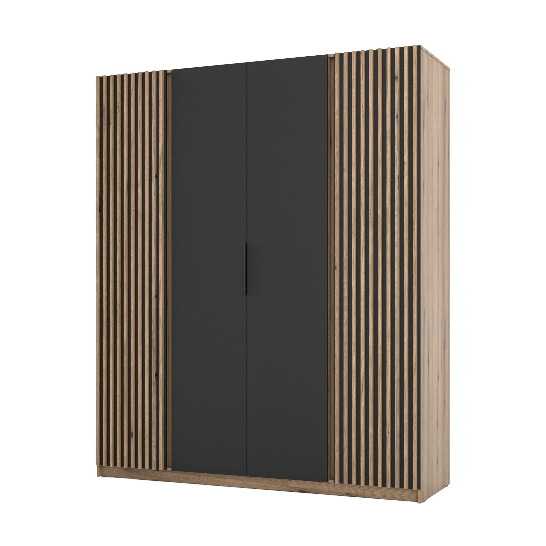 DREHTÜRENSCHRANK CAGLIARI 200/239/61,9cm 4-türig Goldfarben - Goldfarben/Schwarz, Holzwerkstoff (200/239/61.9cm) - MASSENO