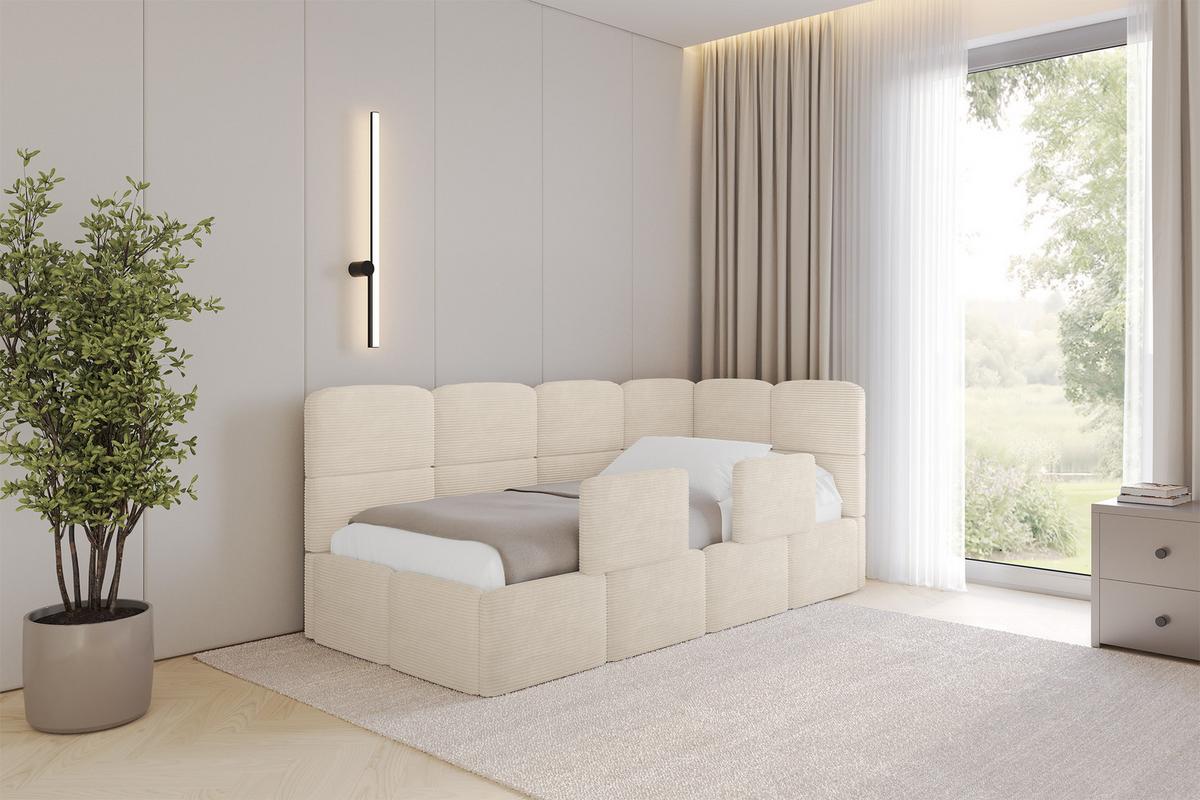 EINZELLBETT Jugendbett mit Bettkasten, Links - KIVY 80x200 Beige - Beige, Holzwerkstoff/Textil (80/200cm) - ALTDECOR
