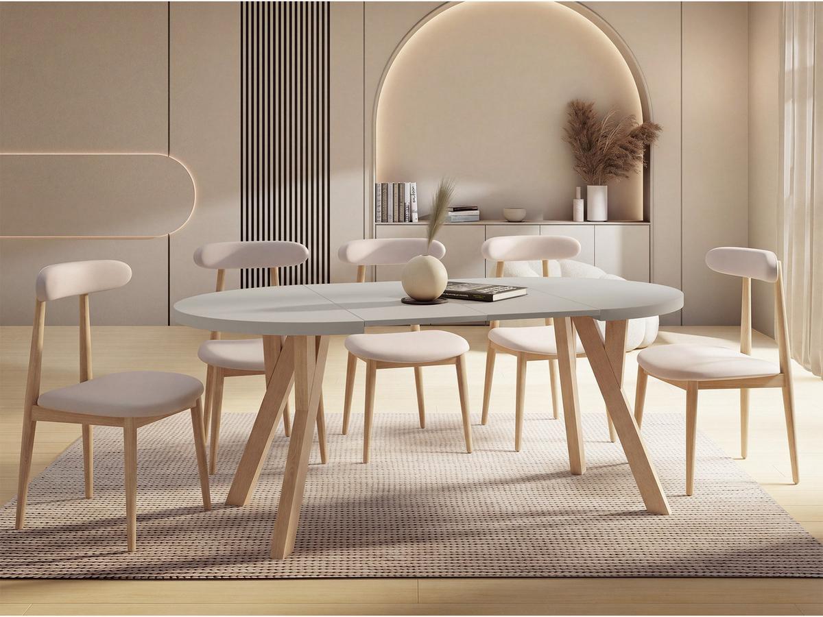 ESSTISCH Avero rund, ausziehbar, Massivholzbeine aus Buche, Kaschmir 90-190/90/77 cm - Hellbraun/Beige, Holz/Holzwerkstoff (90/190/76.5cm) - WFL GROUP