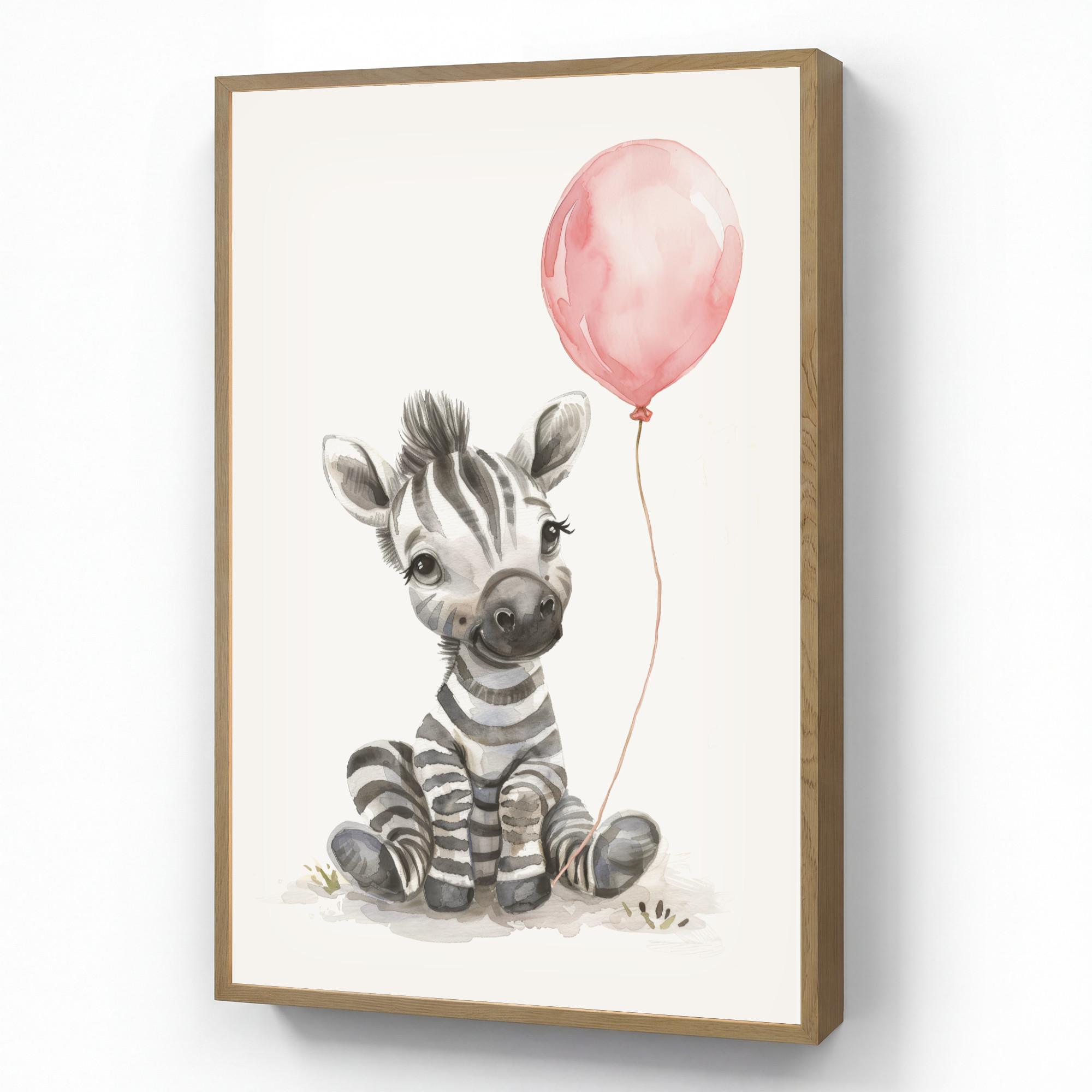 WANDLEUCHTE MIT AKKU Zebra - Baby - Tiere - Rosa Luftballon 60x90 cm - Weiß, Holzwerkstoff (60/90/8cm) - OnlyWow
