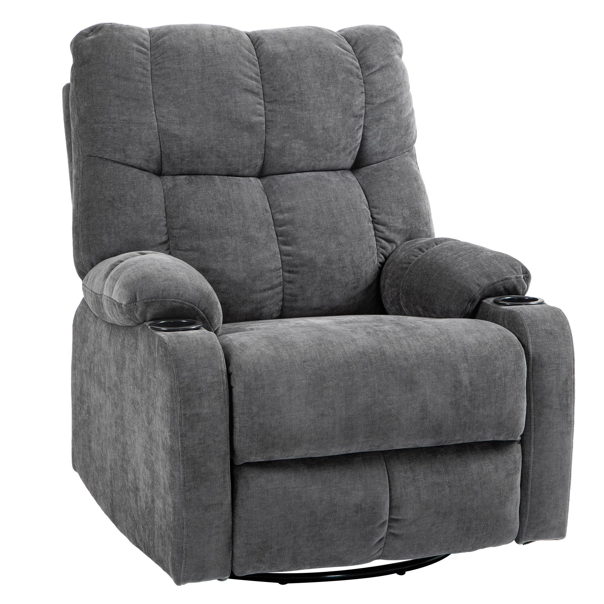 RELAXSESSEL Drehbar Fernsehsessel mit Liegefunktion, Schaukelfunktion Dunkelgrau - Dunkelgrau/Schwarz, Textil/Metall (96/108/88cm) - HOMCOM