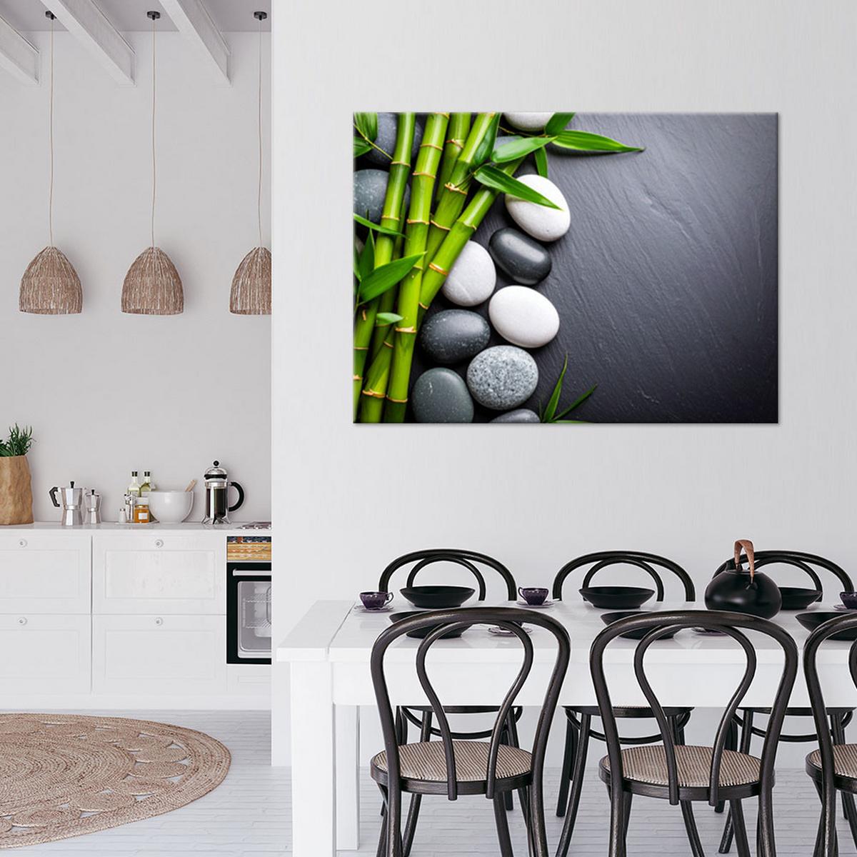 LEINWANDBILD Zen-Steine Bambus 60x40cm - Grau, Textil (60/40cm) - Feeby