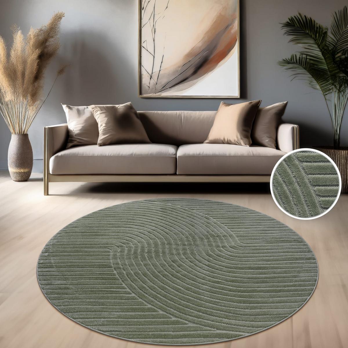 KURZFLORTEPPICH, mit Struktur, Florhöhe 6 mm, Grün, Ø 120 cm - Grün, Textil (120/120cm) - KADIMA DESIGN