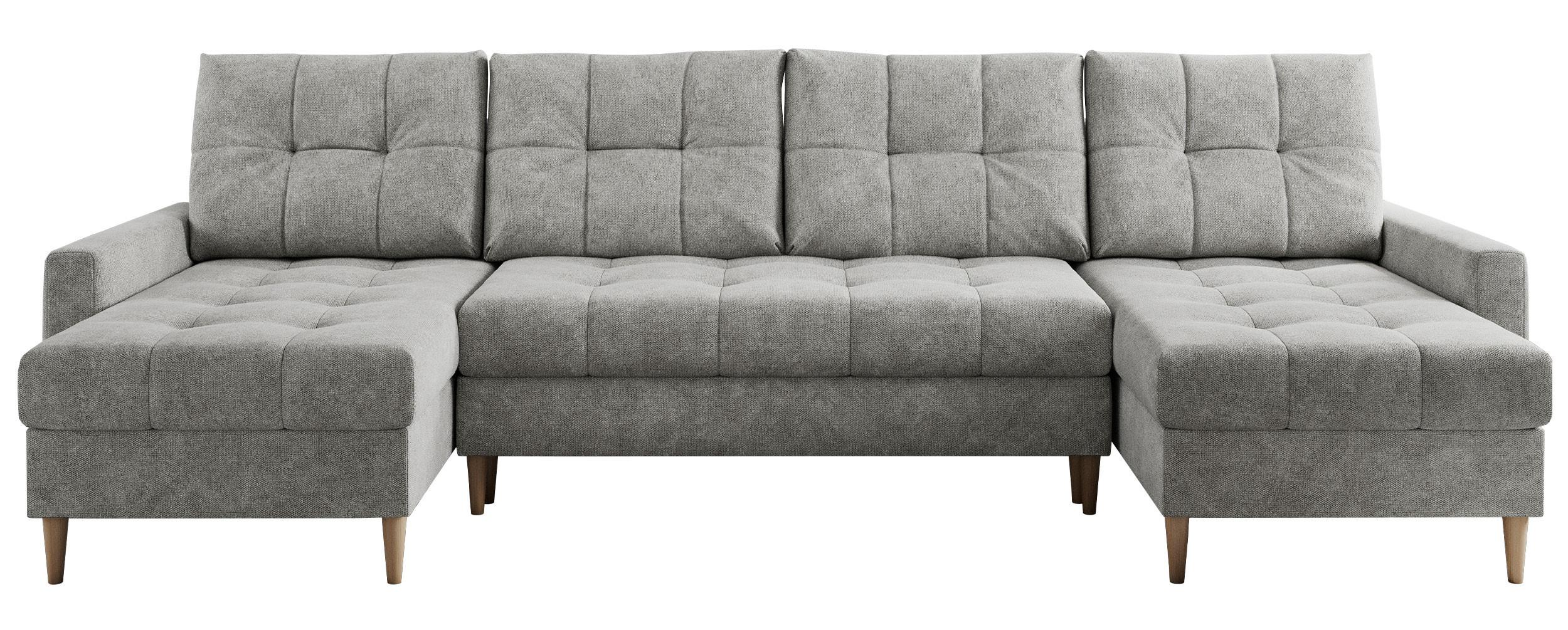 WOHNLANDSCHAFT Colin U Struktur Hellgrau - Hellgrau/Braun, Holz/Textil (290/75/140cm) - MKS