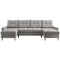WOHNLANDSCHAFT Colin U Struktur Hellgrau - Hellgrau/Braun, Holz/Textil (290/75/140cm) - MKS