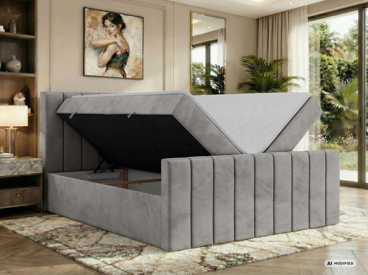 BOXBETT ALVER DUO 180/200 - Hellgrau Velvet - Topper T25 - H3 - Hellgrau/Schwarz, Kunststoff/Textil (180/200cm) - MKS