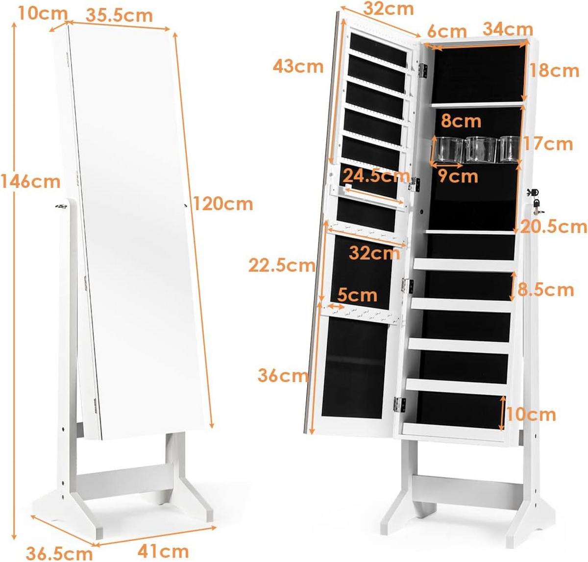 SCHMUCKSCHRANK abschließbar Weiß - Weiß, Holz (41/146/37cm) - COSTWAY