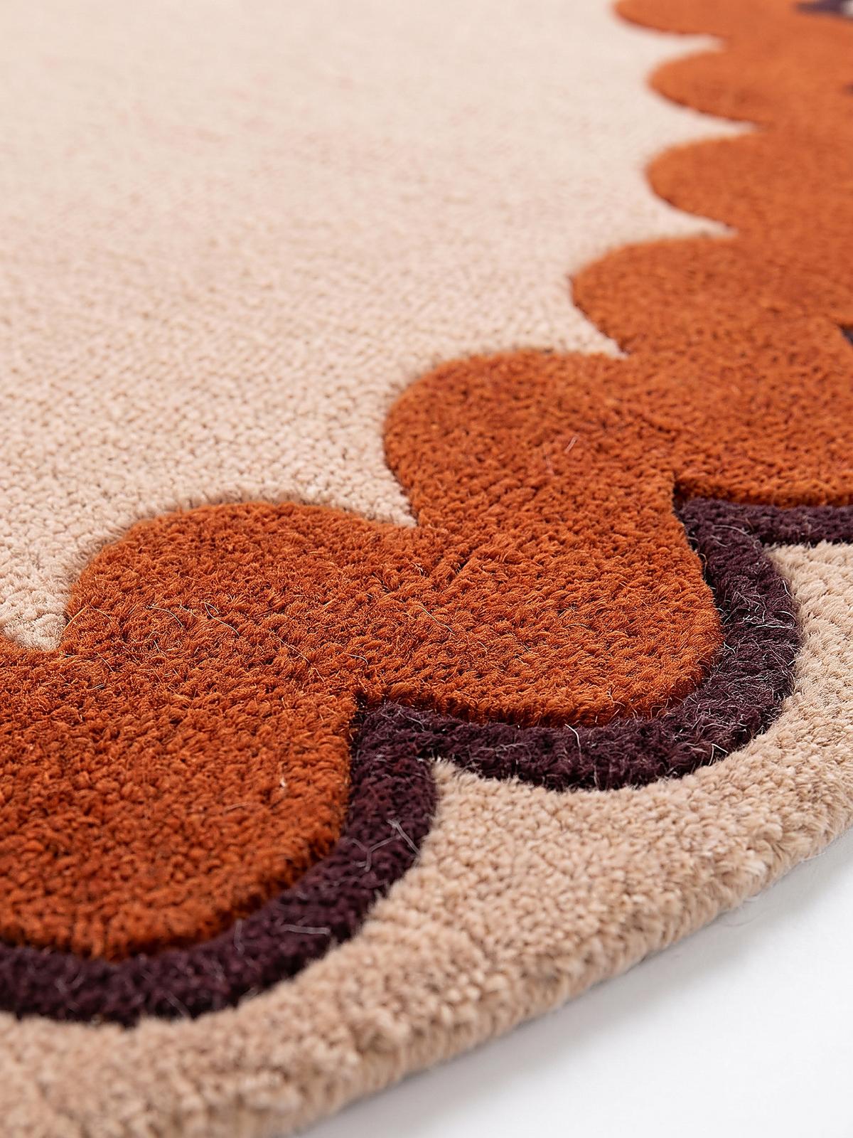 WOLLTEPPICH handgetuftet WAVENEY, Zickzack-Wellenbordüre, Orange, Ø 160 cm - Orange, Textil (160/160cm) - KADIMA DESIGN