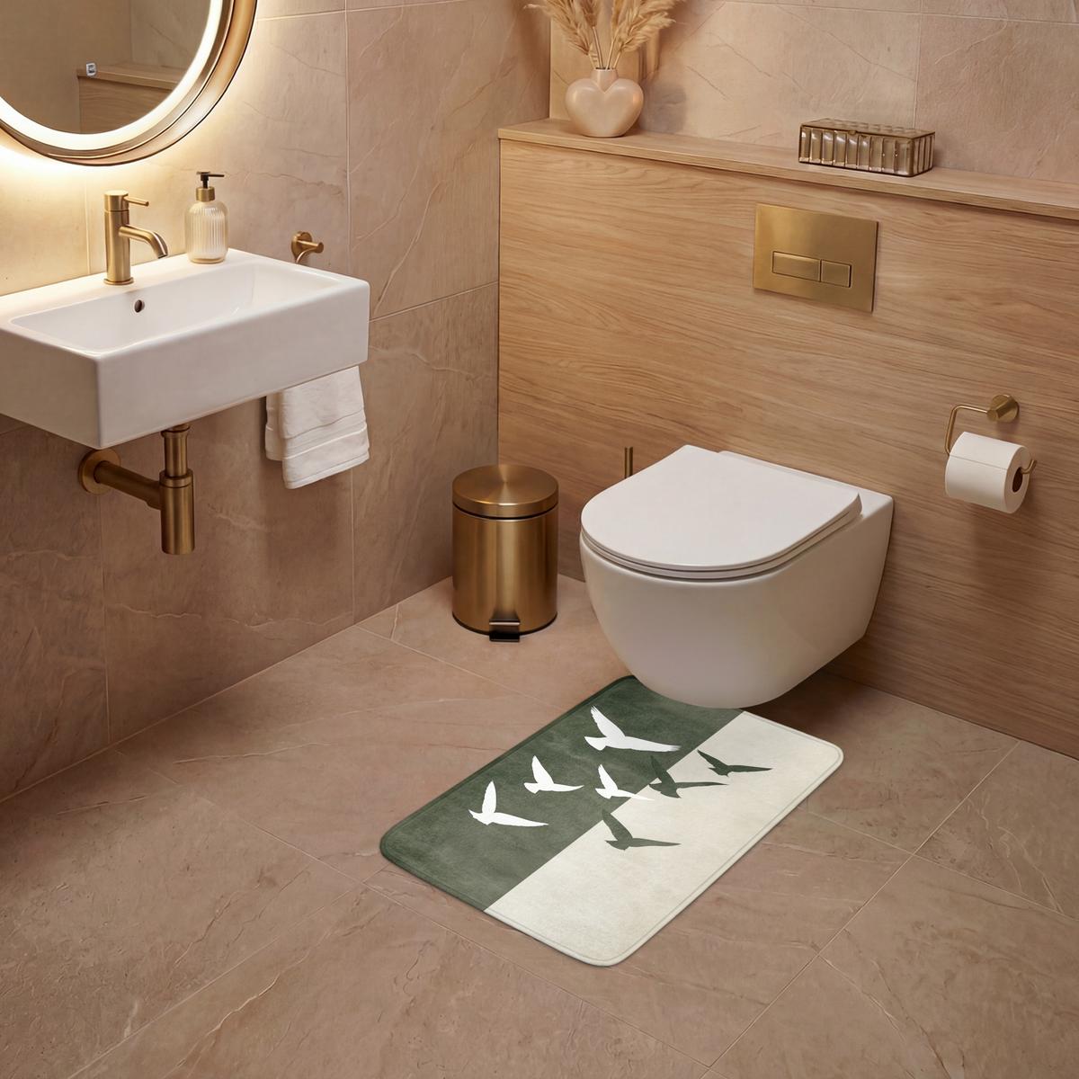 WC-VORLEGER Japandi - Vogel - Grün WC Teppich 40x60 cm - Olivgrün, Textil (40/1cm) - OnlyWow