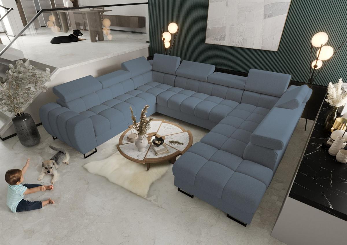 WOHNLANDSCHAFT Bastien Xl - Blau, Holzwerkstoff/Textil (350/95/265cm) - Fun Möbel