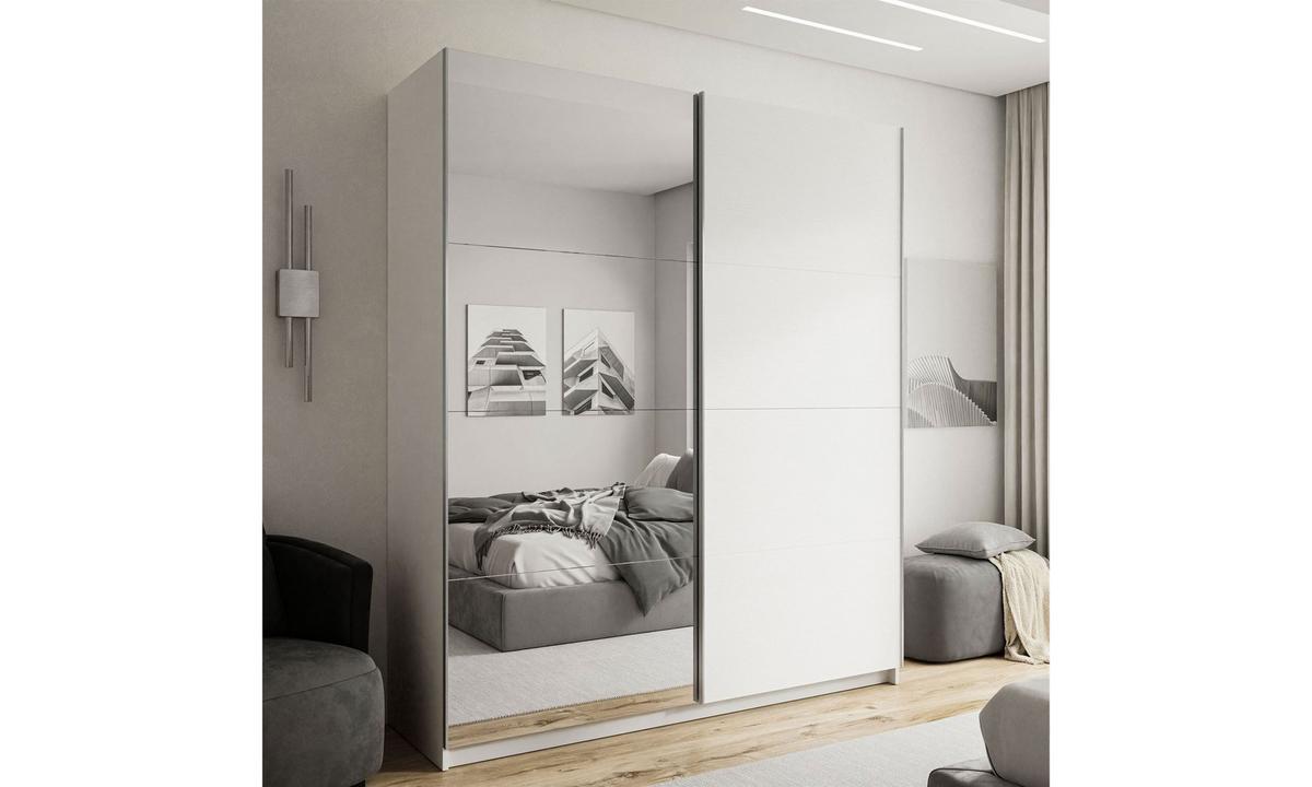 SCHIEBESCHRANK CAMILA II 180 cm mit Spiegel Weiß rustica - Weiß, Holzwerkstoff (180/218.6/63cm) - Lookway
