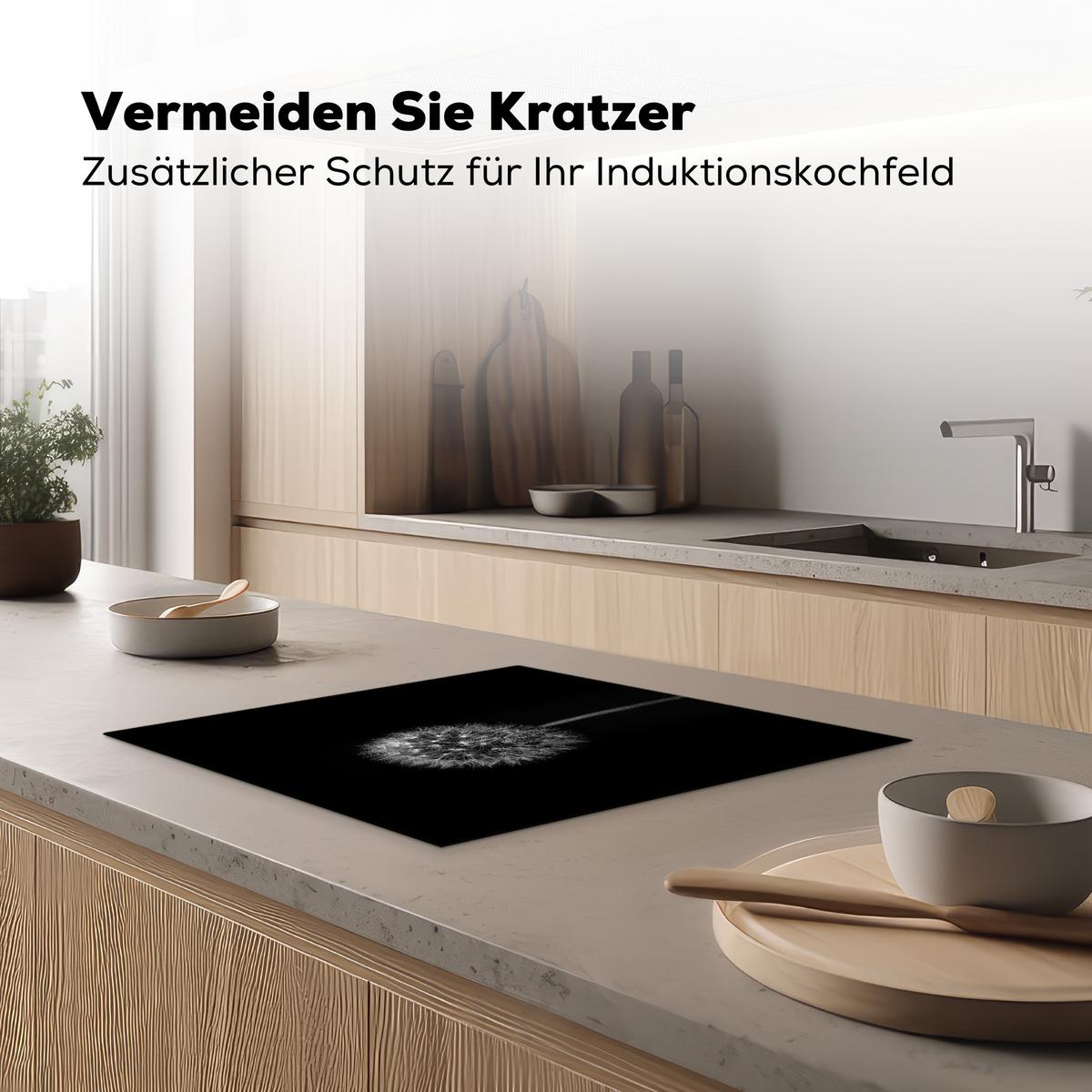 HERDABDECKPLATTE Löwenzahn - Schwarz - Floral - Botanisch Herdabdeckung Induktionsfeld 60x52 cm - Grau, Kunststoff (60/52/0.2cm) - MuchoWow
