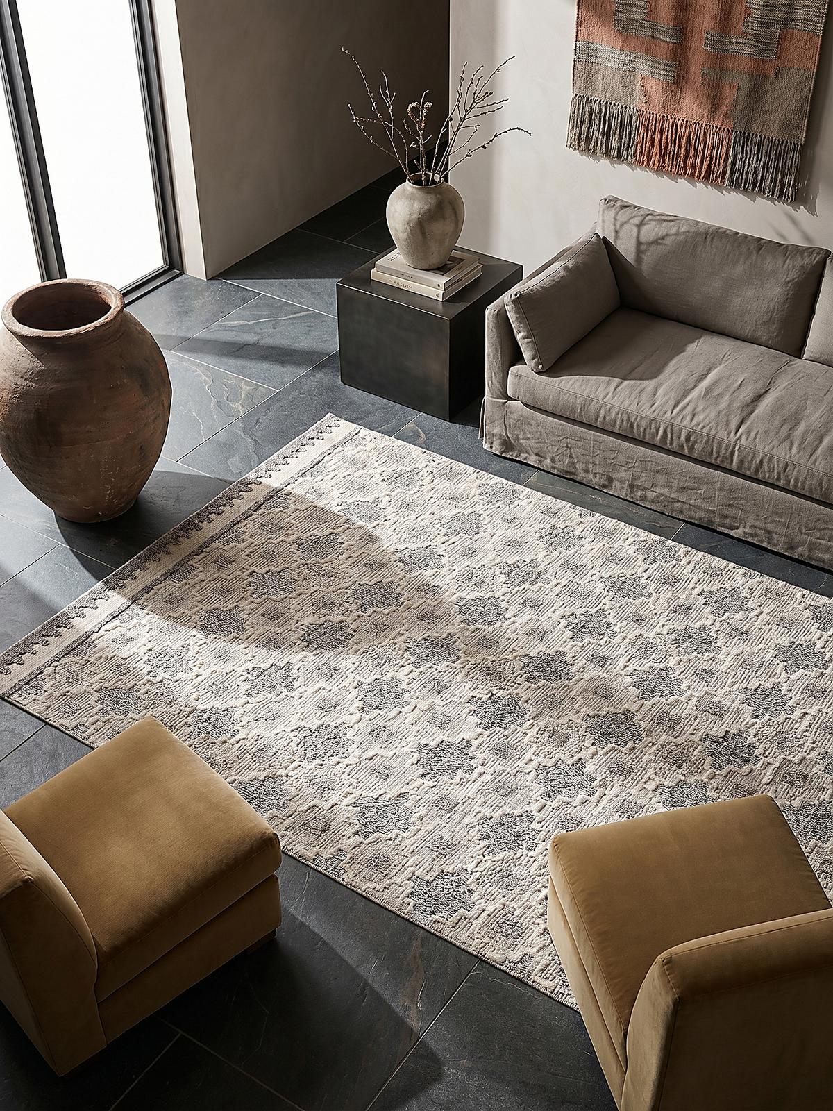 TEPPICH Waschbar RIDGE, geometrisch, aus Mischfasern, Grau-Beige, 155 x 230 cm - Grau, Textil (230/155cm) - KADIMA DESIGN